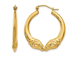 14K Yellow Gold Polished Ram Hoop Earrings - Picture 1 of 4