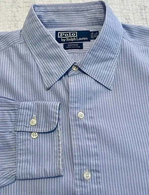 Polo Ralph Lauren “Andrew” Para Hombres•16.5•34/35 Camisa de Vestir Azul Rayas Abotonadas Pony Foto 1 de 4