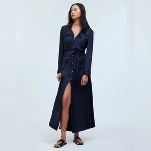 Vestido camisero utilitario con botones delanteros Madewell en satén - Imagen 1 de 8