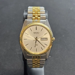 Seiko SQ Watch Men 36mm Gold Dial Two Tone Day Date Runs New Battery 7.5” Band - Picture 1 of 11