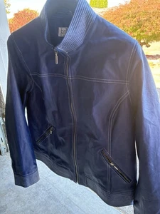 Bradley Bayou Leather Jacket Women’s Size Large Blue 100% Genuine Full Zip Lined - Picture 1 of 5