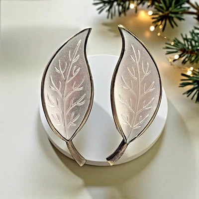 Pendientes de clip vintage D-A 925 S NORUEGA de plata esterlina con perlas esmaltadas hoja Foto 1 de 4