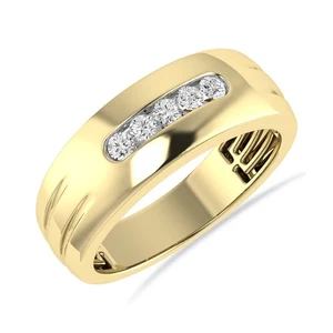 Lab-Grown Diamond Men's Wedding Band 0.05 Cttw Diamond Five Stone Band 10K Gold - Picture 1 of 5