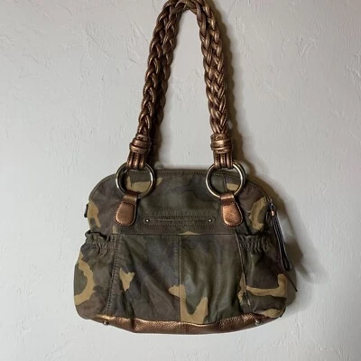 B. Makowsky Caroline Camouflage & Bronze Leather Satchel Shoulder Bag - Image 1 of 4