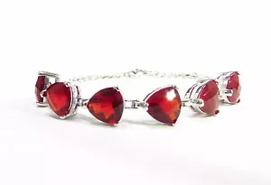 Bracciale in argento sterling 16,1 ct taglio a scacchiera trilione di rubini rosso ellenite 10 mm - Foto 1 di 3