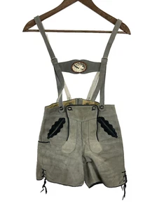 Vintage Bavarian Size 26" Waist Suede Leather Bib Lederhosen Shorts Suspenders - Picture 1 of 11