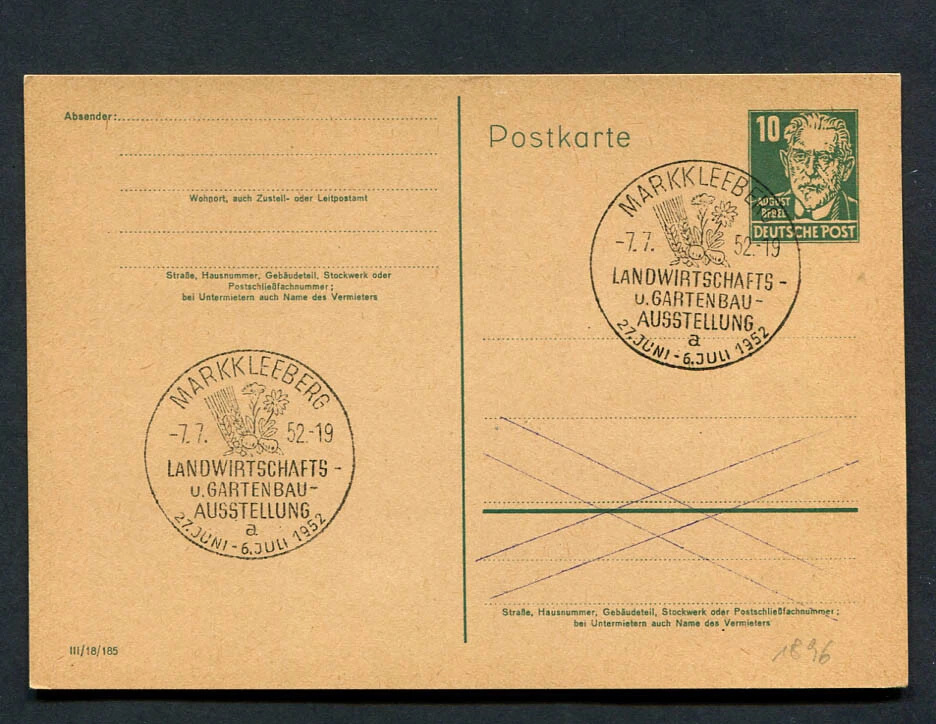 Germany - DDR : Better 10 Pfennig Bebel stationary from 1957 - fancy cancels CTO - Image 1 of 1