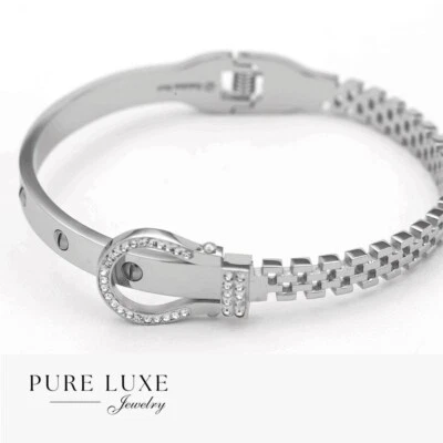 Brazalete Cinturón Mujer 6.5" Acero Inoxidable Plateado Circonita cúbica Eternidad.Pulsera.Caja Foto 1 de 2