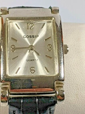 Reloj Gossip tono plata correa cuero negro 8 pulgadas Foto 1 de 4