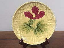 Antique German Majolica Red Flower Plate, Basket Weave