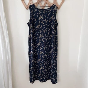 MAGGIE MCNAUGHTON Blue Floral Sleeveless Dress Size 2X Maxi Tie Back Long 90s - Picture 1 of 9