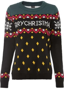 Weihnachts-Pullover Gr. 40/42 Schwarz Damenpullover Langarm-Pulli Neu - Bild 1 von 1