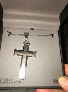 1913 Men's Accessories Stainless Steel & Black Cross Necklace - Picture 1 of 3
