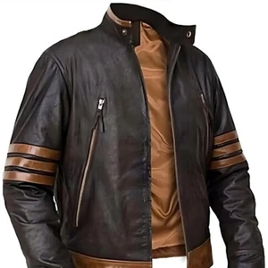 X Men Wolverine Striped Leather Jacket – Huge Jackman Wolverine Logan Jacket - Picture 1 of 4