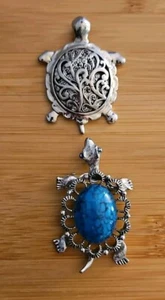 Vtg GERRYS Turtle Pin Brooch Pendant & Unbranded Turtle Pendant - Picture 1 of 7