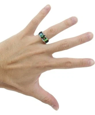 Кольцо с инкрустацией из нержавеющей стали с абалоном — 8 мм — Aloha, обручальное кольцо, унисекс - Изображение 1 из 4