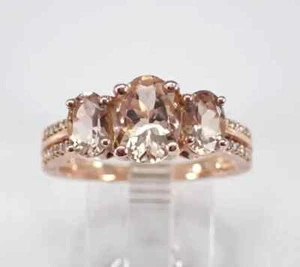3Ct Oval Cut Lab-Created Morganite Three Stone Wedding Ring 14K Rose Gold Plated - Picture 1 of 7
