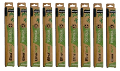 Elina Med Dent - Bambus Handzahnbürste Medium-mit Aktivkohleborsten | 9 Stück |