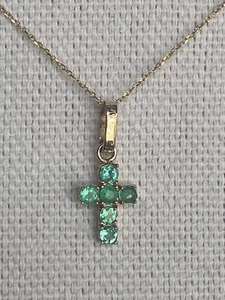 Genuine Colombian emerald cross pendant , 14K, natural emerald, include chain - Picture 1 of 8