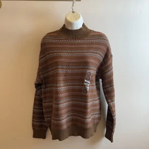 Neu mit Etikett Natural Reflections Damenpullover braun gestreift Stehkragen Langarm M - Bild 1 von 5