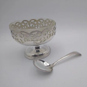 VINTAGE W A ROGERS  Silver Plate with Frosted Glass Insert Mint Dish with Spoon - Picture 1 of 10