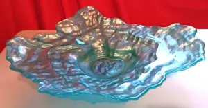 Akcam Iridescent Blue Oyster Shell Plate Dish Turkish Art Glass Marine - Picture 1 of 16