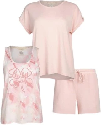 NWoT Lucky Brand Women's 3 Piece Drawstring Pajama Set Pink Size L $85 FFF002 - Image 1 of 4