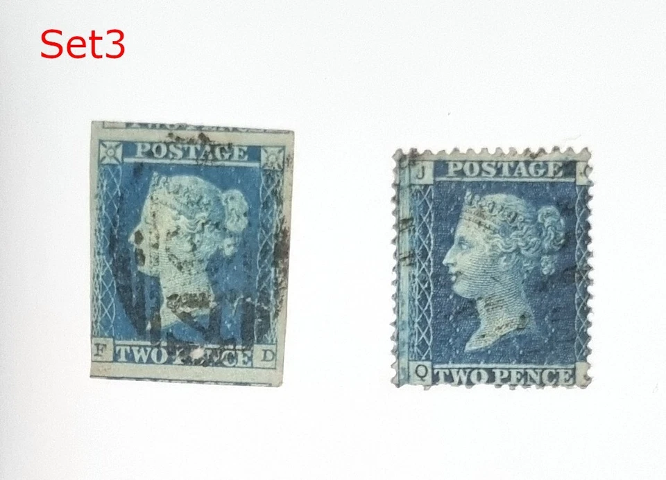 QV 2 Penny blue imperforated and perforated GB stamps — 第 1/1 张图片