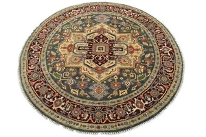 Heriz Serapi Rug 8' x 7'11'' Blue Wool Tribal Hand-Knotted Oriental Carpet - Picture 1 of 14