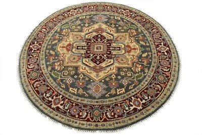 Heriz Serapi Rug 8' x 7'11'' Blue Wool Tribal Hand-Knotted Oriental Carpet - Image 1 of 4