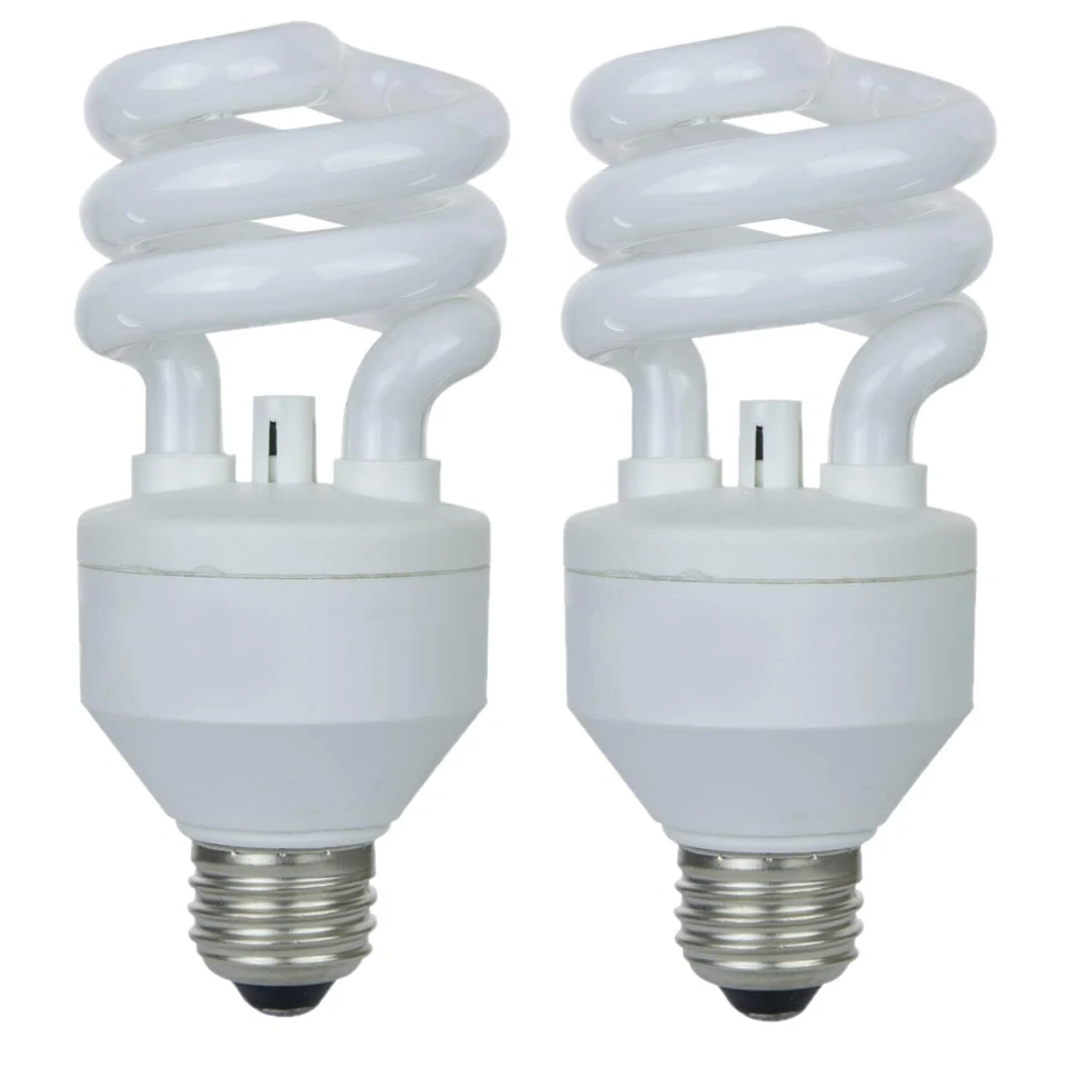 2Pack CFL Light Bulb, T3 Spiral Fluorescent Light, 15W(60W), 3000K, E26, 900LM - Image 1 of 3
