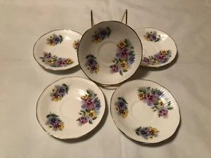 Vintage Elizabethan Tea Cup Saucers Fine Bone China Floral England Set of 5 - Picture 1 of 12