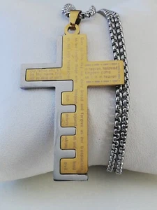 Lords Prayer Cross Necklace Titanium Stainless Steel Pendant New - Picture 1 of 6
