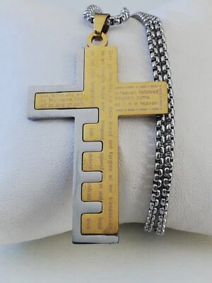 Lords Prayer Cross Necklace Titanium Stainless Steel Pendant New - Image 1 of 4
