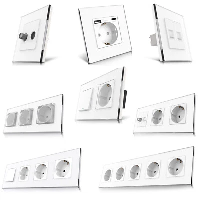 Glas Steckdose & Schalter Kombi - Weiß, 1-5 Fach - WiFi, USB Typ-C, SAT/TV - Bild 1 von 4