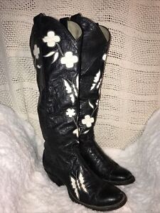Vintage Larry Mahan RARE Womens SZ 6 - 7 Flowers & Butterflies Tall Cowboy Boots