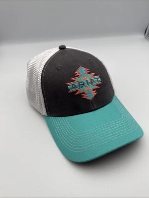 Gorra Ariat Adulto Talla Única Verde Azulado Blanco Malla Azteca A Presión Espalda Ajustable Trabajo Foto 1 de 4