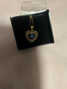 Jewelry Birthstone necklace- gold heart shaped filigree with september blue - Picture 1 of 2