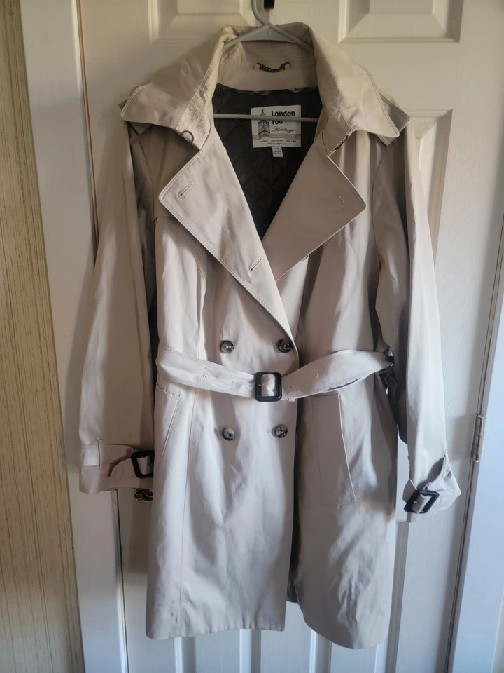 Gabardina London Fog 2X, caqui, forrada, bolsillos, cinturón, capucha, hasta la rodilla Foto 1 de 4