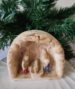 Vintage Carved Salt Rock Christmas Nativity Set Painted Sculpture Scene inGrotto - Picture 1 of 7