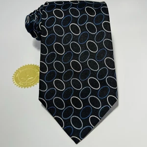 Turnbull & Wasser schwarze gewebte Repp Seidenkrawatte mit blauen Ovalen 58 x 4 Zoll neu ohne Etikett - Bild 1 von 11
