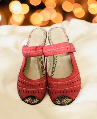 Zuecos de cuña JAMBU para mujer 7. Zapatos Mary Jane Rojo Gamuza Cuero Estampado Floral Foto 1 de 4