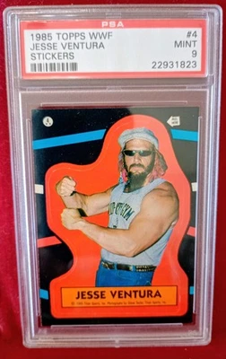 1985 Topps WWF Stickers #4 Jessie Ventura THE BODY RC PSA 9 MINT ROOKIE WWE AWA - Image 1 of 2