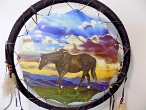 DREAMCATCHER Indian Mandela Black Stallion Horse USA West Feathers Native Amer - Picture 1 of 5