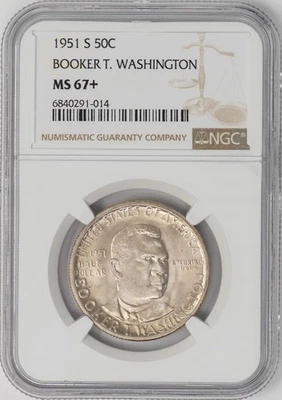 1951-S Booker T Washington Half 50c MS67+ NGC 948378-12 - Image 1 of 4