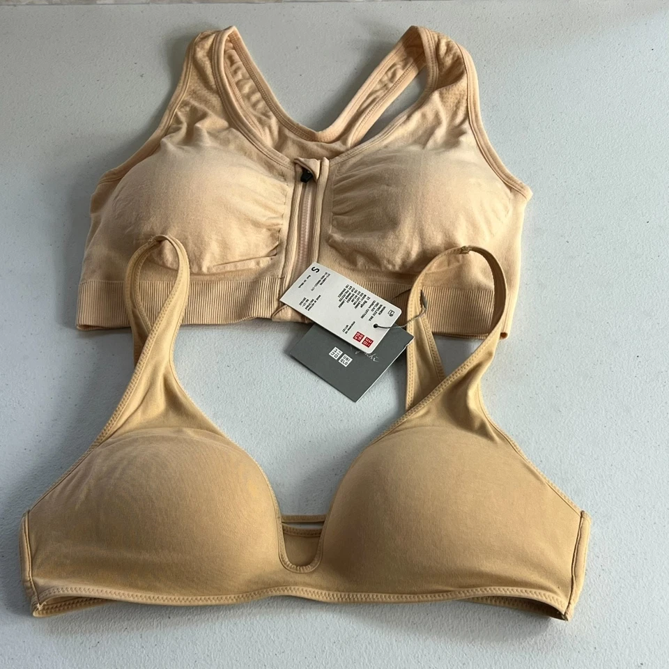 1 Uniqlo Womens Wireless Relax Bra Bust 33-35" & Sports Bra Small Beige - Image 1 of 4