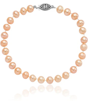 925 Sterling Silver 6mm Pink Round Freshwater Cultured Pearl Chain Bracelet - Image 1 of 4