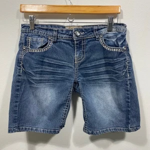 Apollo Denim Bermuda Shorts Embellished Pockets Rhinestone Button Size 9/10 - Picture 1 of 11