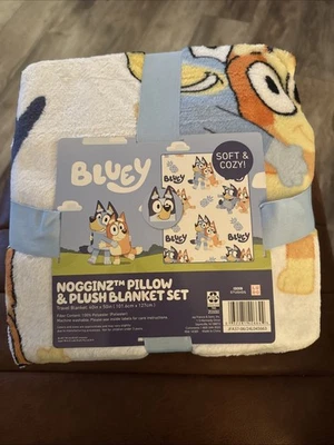 BLUEY Plush TRAVEL BLANKET Throw 40”X 50” Bluey and Bingo Pattern W Pillow NIP - Image 1 of 3