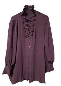 Ellie Tahari Silk Blouse SZ Large Bohemian Romantic Victorian Long Sleeve - Picture 1 of 5